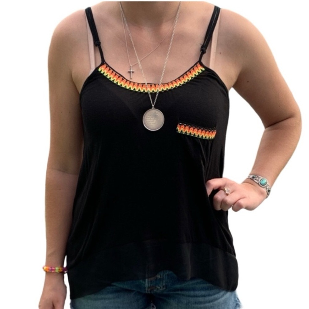 Daytrip Black Neon Aztec Pocket Tank Top